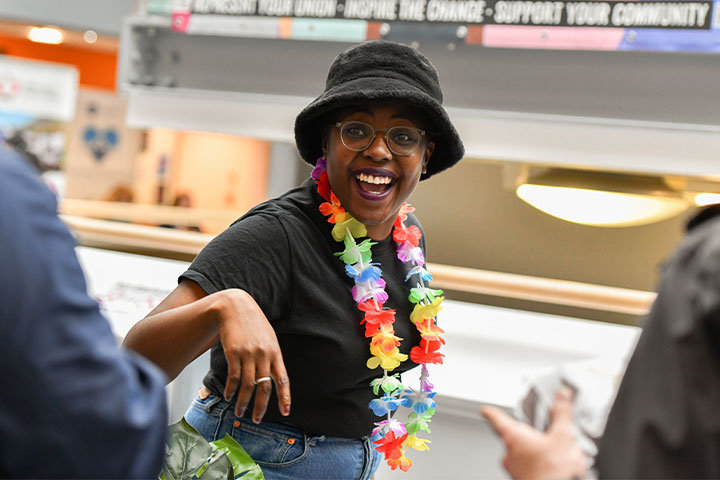 Student dancing in the student's union.