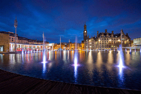 City Park, Bradford, lit up at night