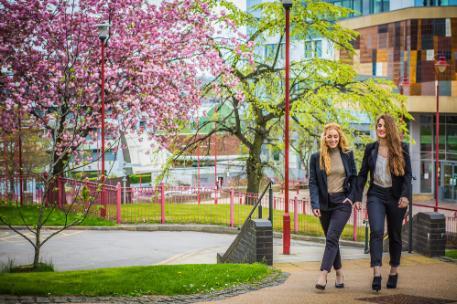 Valeria and Veronika Walking outside Richmond Blossom