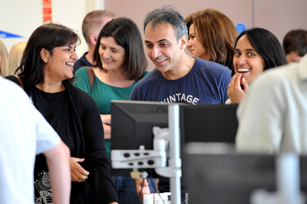 A group of alumni reuniting at the University of Bradford