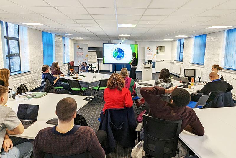 Attendees at the Air pollution and public Health event watching a presentation