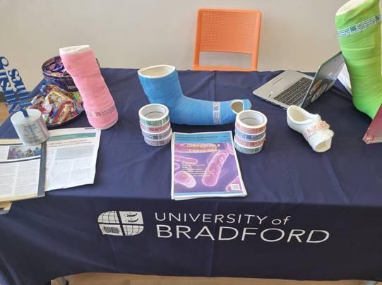 Display table showing plaster casts and the plaster cast QR code stickers