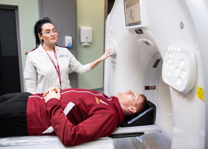 A Bradford City AFC footballer laying down in an MRI scanner