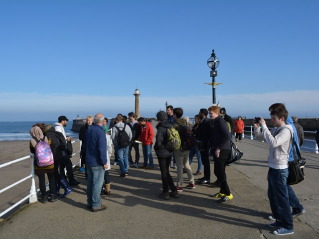 Students on Whitby pier