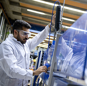 Student in the hydraulics lab