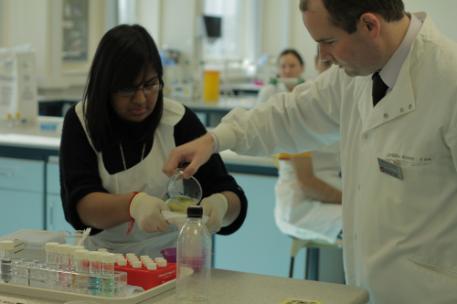 academic with students in the forensic archaeology laboratory