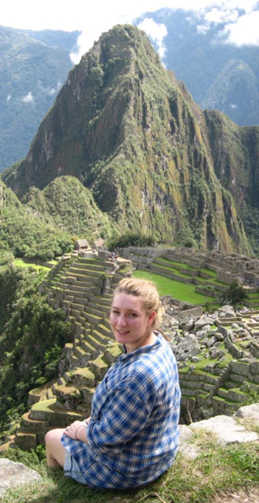 Abbie sat on mount matchu picchu