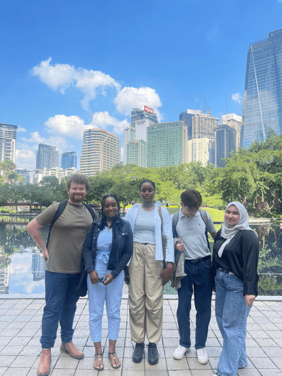 Students standing on campus