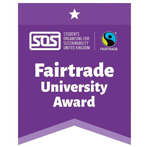 Fairtrade University Award featuring Students Organising for Sustainability UK logo and Fairtrade logo