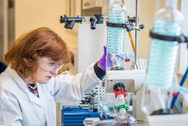 Female student working in a lab