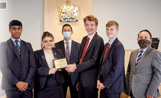 Bradford Grammar School pupils pictured in the University's mock law court Lady Hale Court