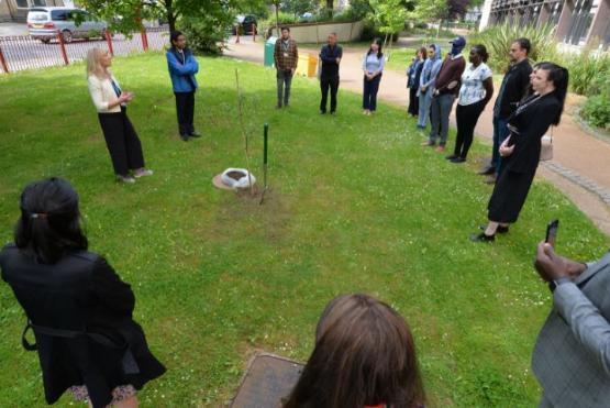 Prof Shirley Congdon taking part in a tree planting on campus