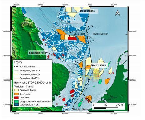 Map showing planned windfarm development in southern North Sea