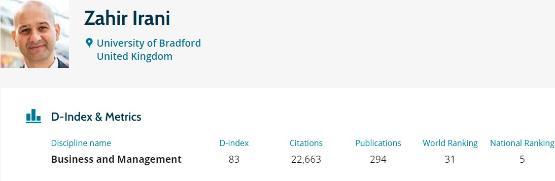 Prof Zahir Irani research ranking