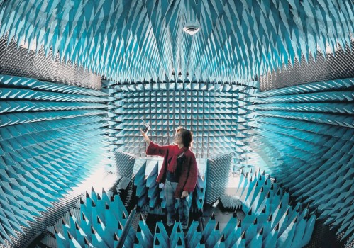 Prof Fun Hu in the university's anechoic chamber