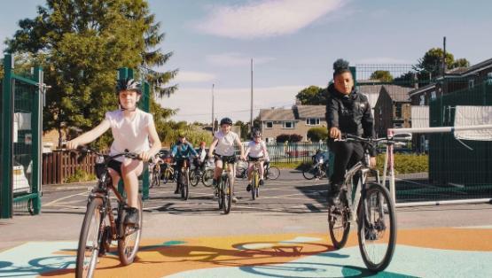 Schoolchildren on bikes