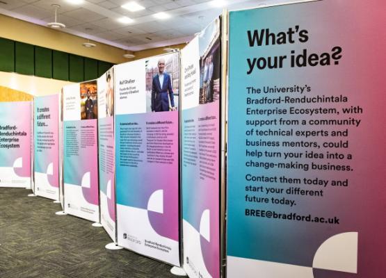 Noticeboards from the Bradford Renduchintala Enterprise Ecosystem launch event