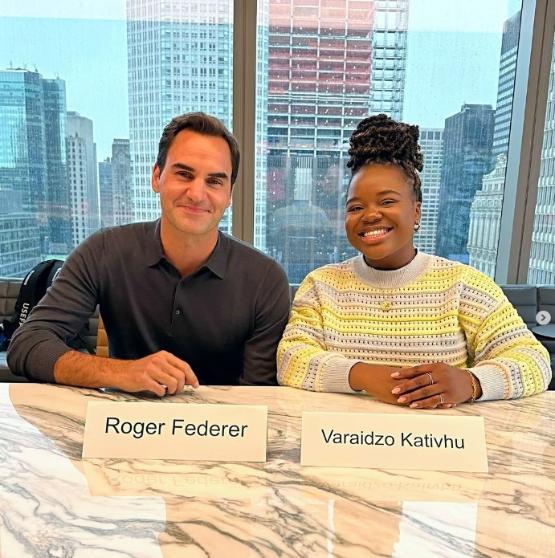 Vee Kativhu with Roger Federer