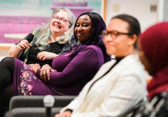 Panel members at the STEMinism event during a Q&A session