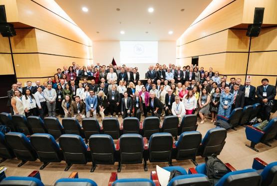 Conference members in a conference hall