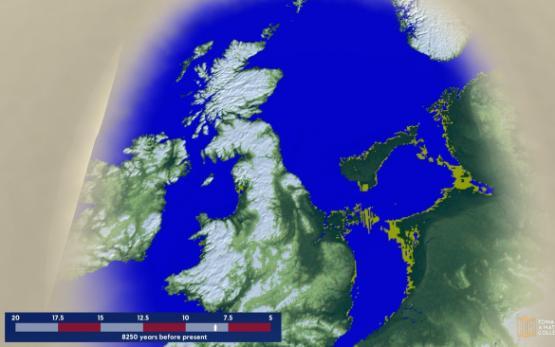 Map showing the location of the now sunken Doggerland in the North Sea