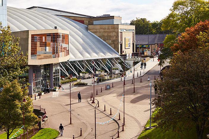 A landscape shot of the exterior of the Richmond Building and Atrium