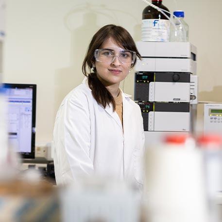 A student in a lab.