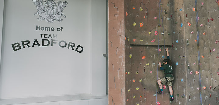 Students on the climbing wall