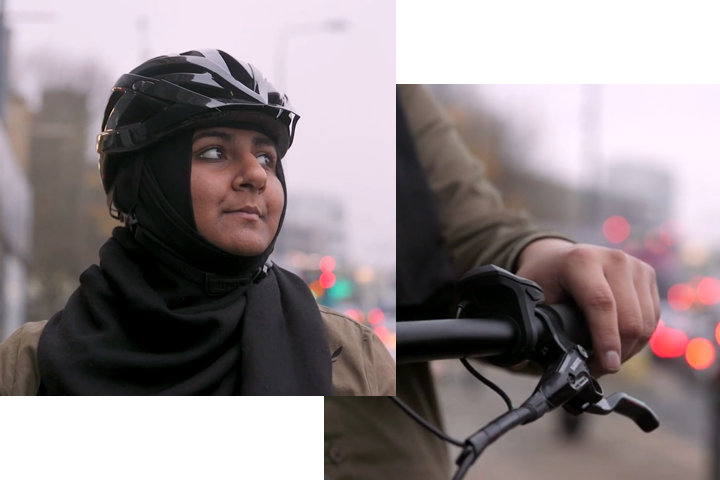 Maria in her cycling helmet.